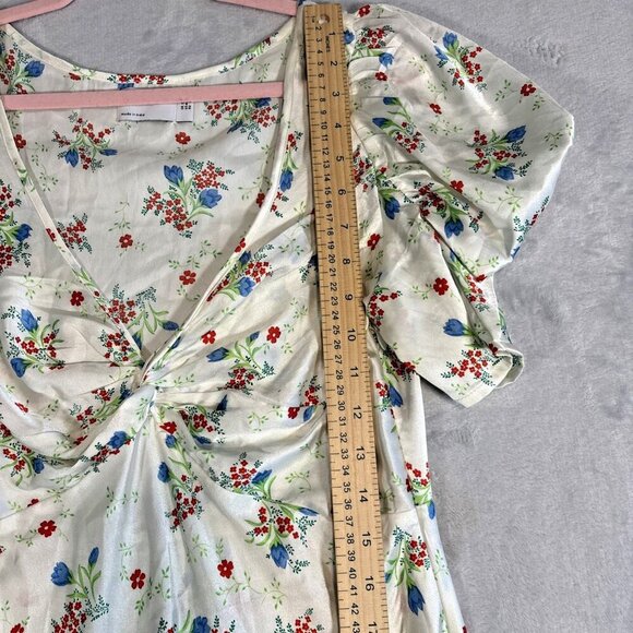 ASOS Floral Maxi Slip Dress Puff Sleeves Women's Size 8 Red Daisy Cottacore - Picture 11 of 15